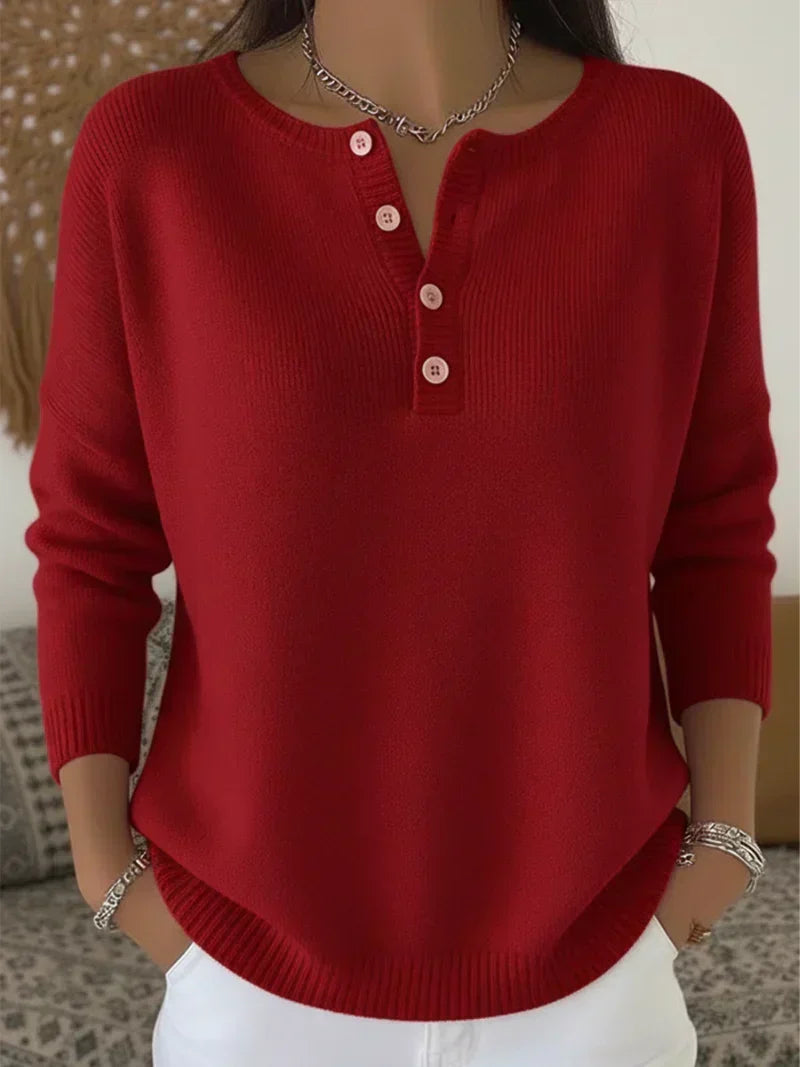 Grietje | Henley Knitted Sweater with Buttons