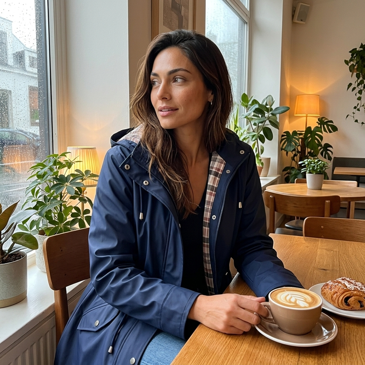 Hazel - Hooded Check-Lined Rain Jacket