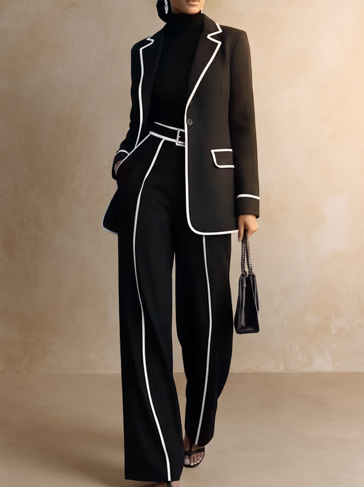 Clementina | Complete Blazer and Pants with Contrast Profiles, Black