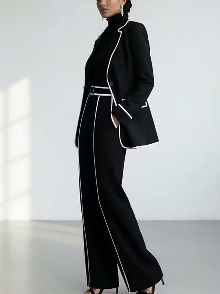 Clementina | Complete Blazer and Pants with Contrast Profiles, Black