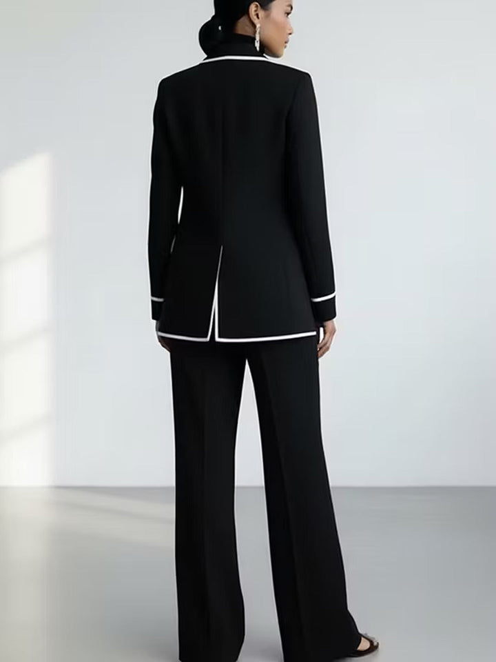 Clementina | Complete Blazer and Pants with Contrast Profiles, Black