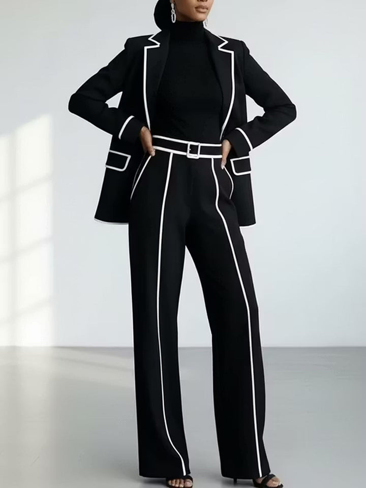 Clementina | Complete Blazer and Pants with Contrast Profiles, Black