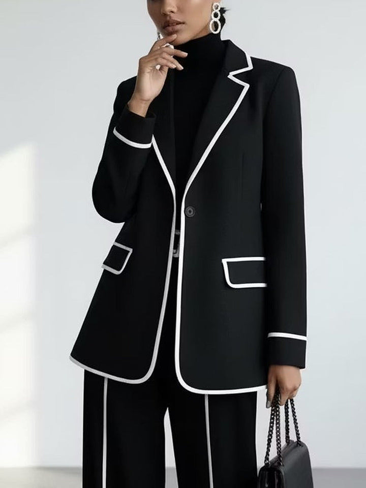 Clementina | Complete Blazer and Pants with Contrast Profiles, Black