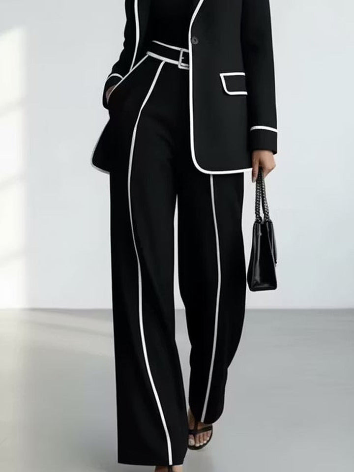 Clementina | Complete Blazer and Pants with Contrast Profiles, Black