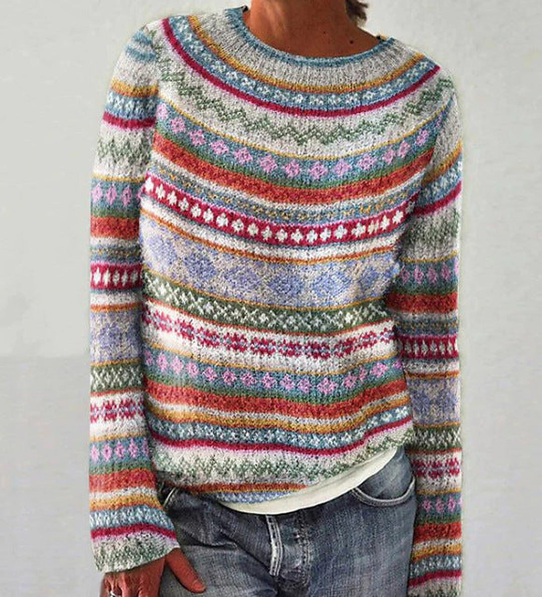 Soline Fair Isle Yoke Crew Neck Sweater