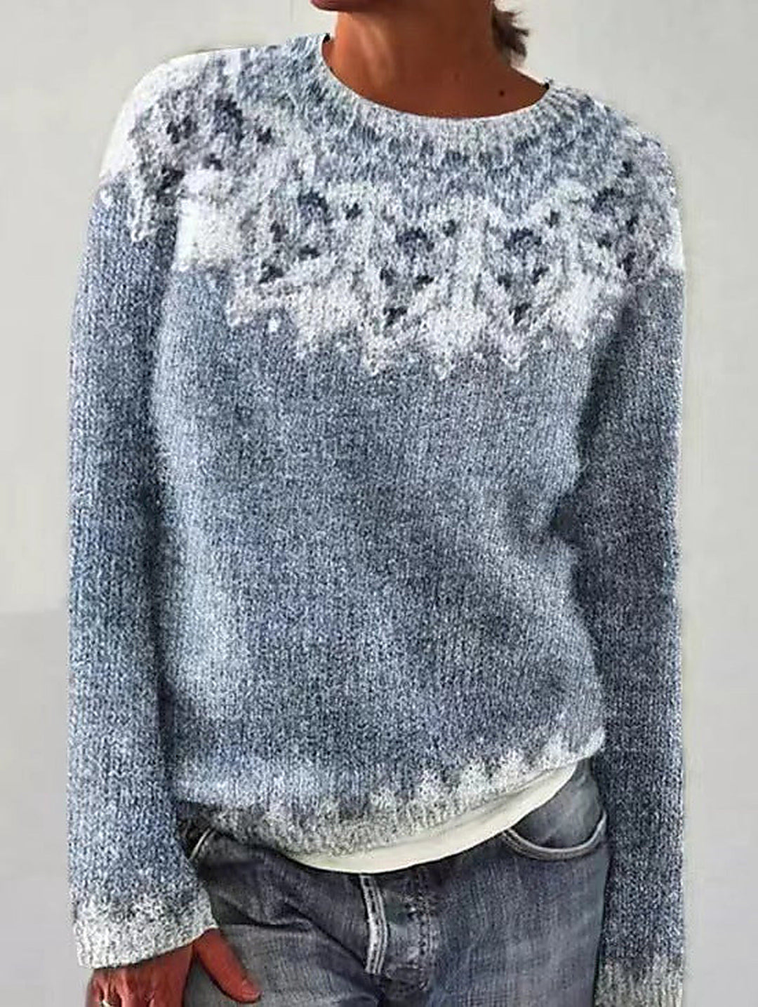 Soline Fair Isle Yoke Crew Neck Sweater