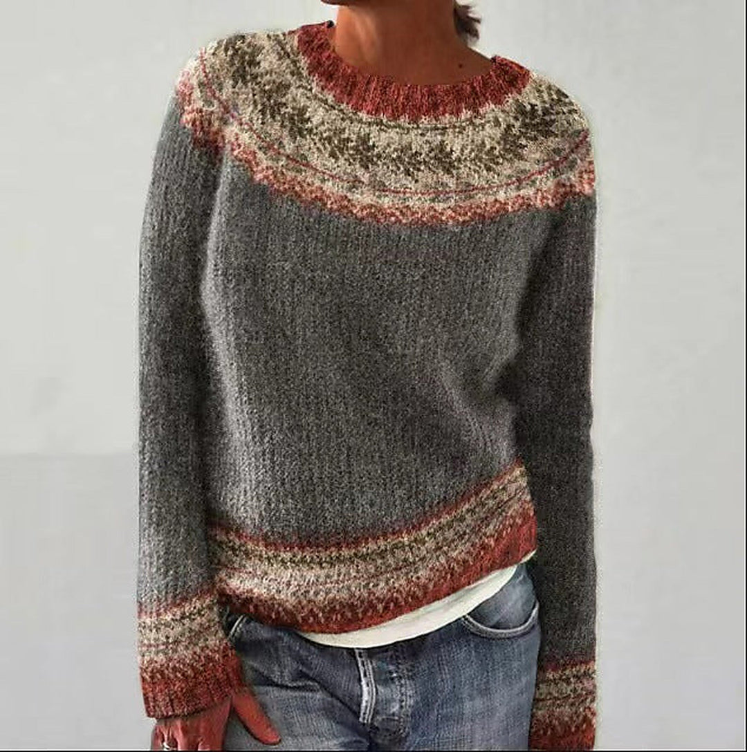 Soline Fair Isle Yoke Crew Neck Sweater